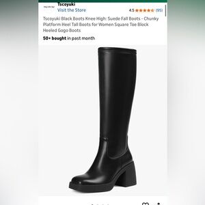 Tscoyuki Black Boots Knee High: Suede Fall Boots